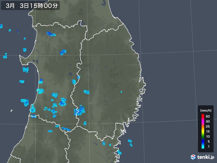 岩手県の雨雲レーダー(2020年03月03日)