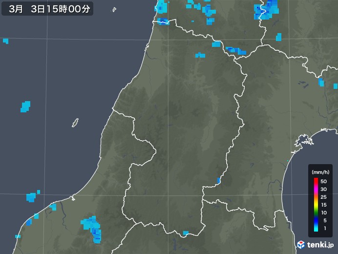 山形県の雨雲レーダー(2020年03月03日)