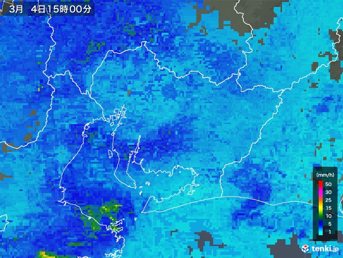 愛知県の雨雲レーダー(2020年03月04日)