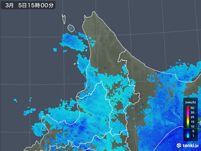 道北の雨雲レーダー(2020年03月05日)