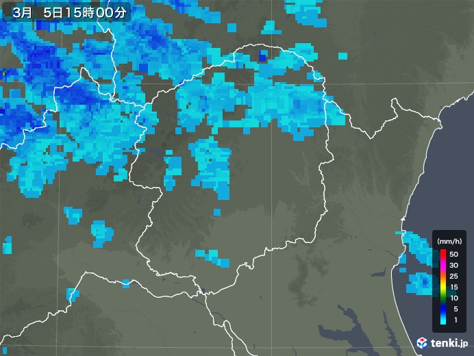 栃木県の雨雲レーダー(2020年03月05日)