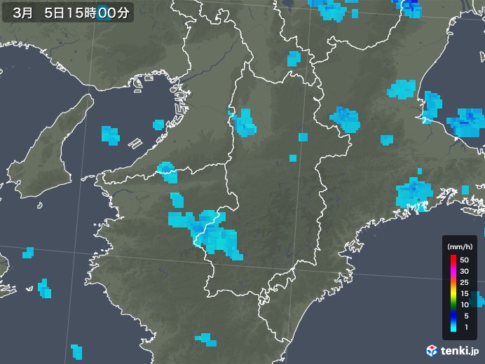 奈良県の雨雲レーダー(2020年03月05日)