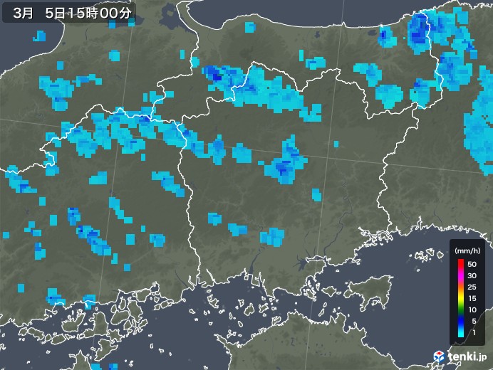 岡山県の雨雲レーダー(2020年03月05日)