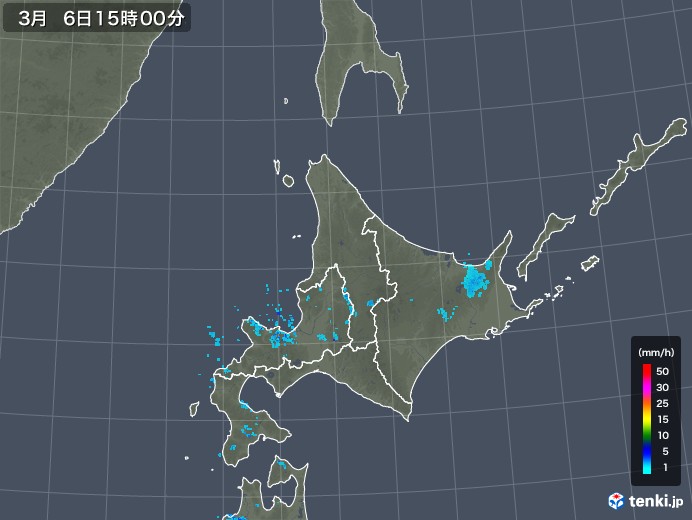 北海道地方の雨雲レーダー(2020年03月06日)