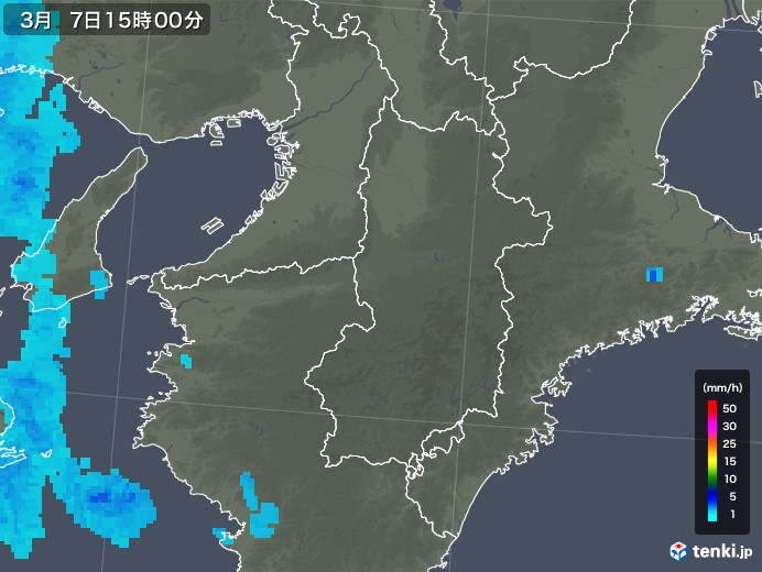 奈良県の雨雲レーダー(2020年03月07日)