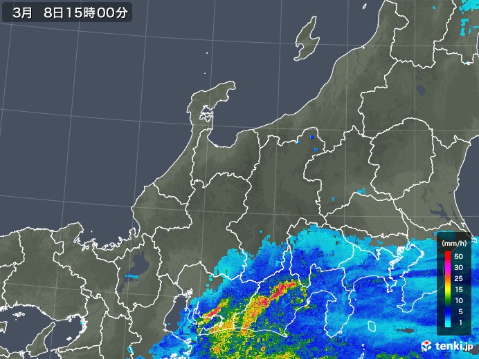 北陸地方の雨雲レーダー(2020年03月08日)