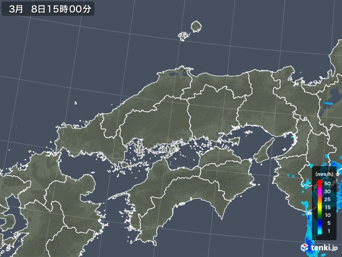 中国地方の雨雲レーダー(2020年03月08日)