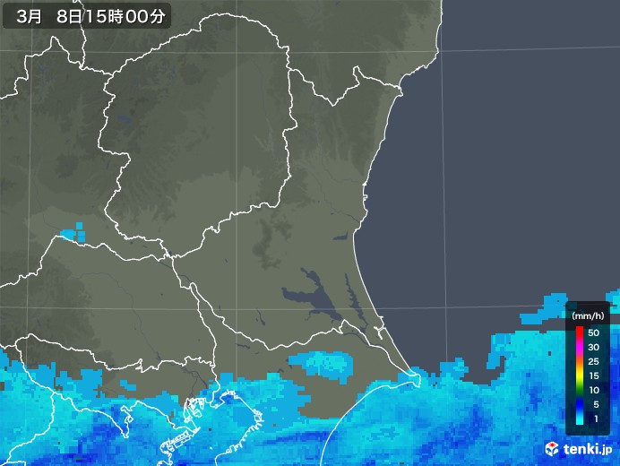 茨城県の雨雲レーダー(2020年03月08日)