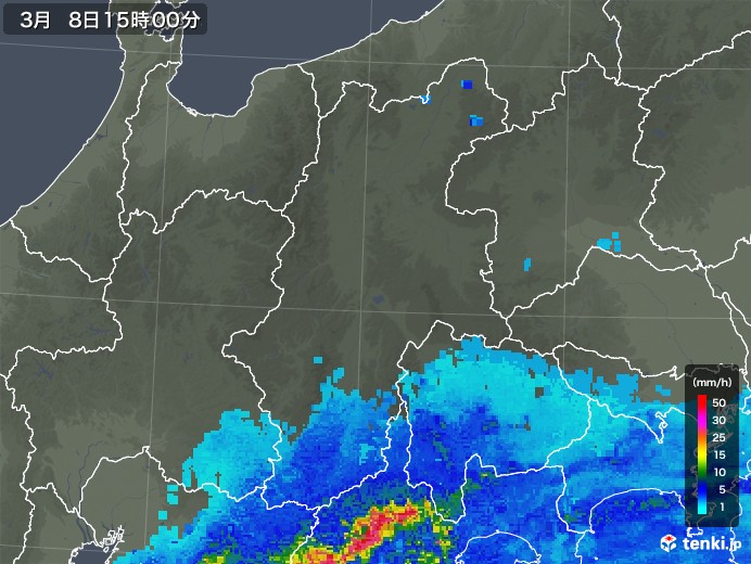 長野県の雨雲レーダー(2020年03月08日)