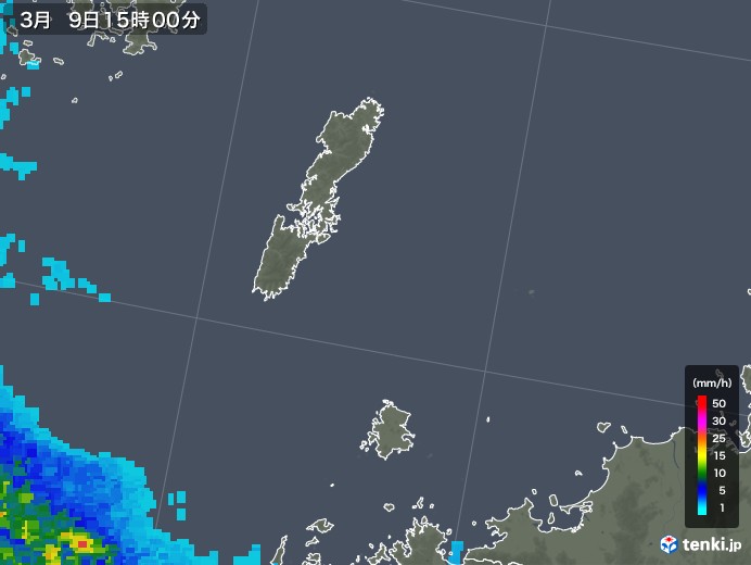 壱岐・対馬(長崎県)の雨雲レーダー(2020年03月09日)