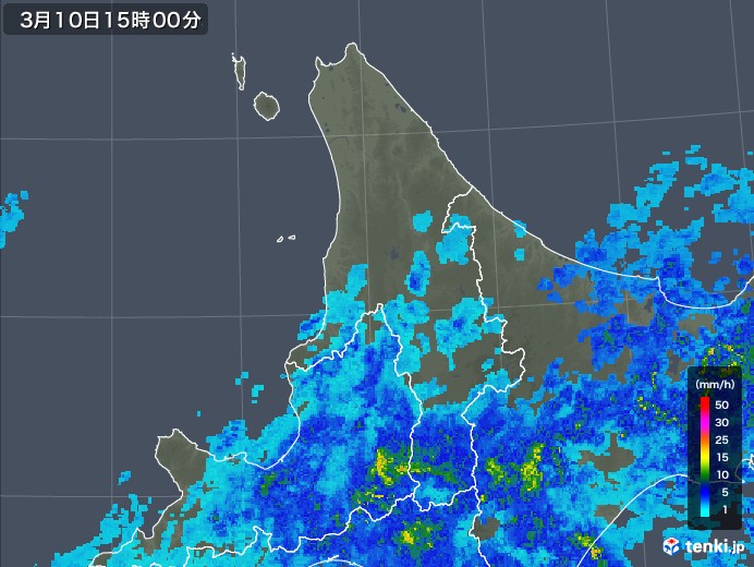 道北の雨雲レーダー(2020年03月10日)