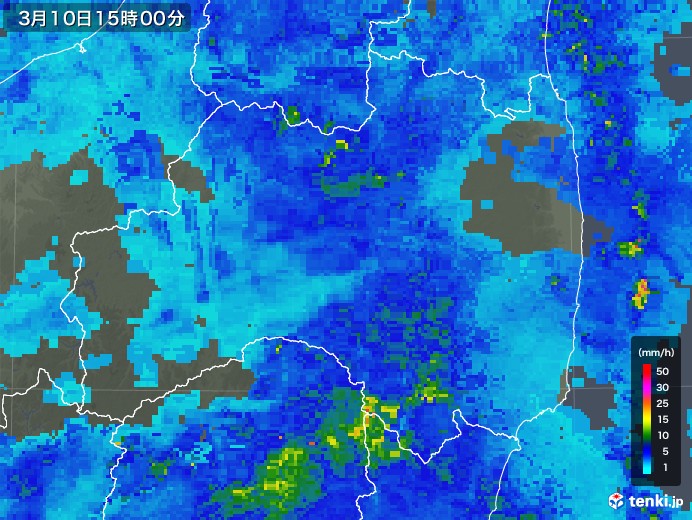 福島県の雨雲レーダー(2020年03月10日)