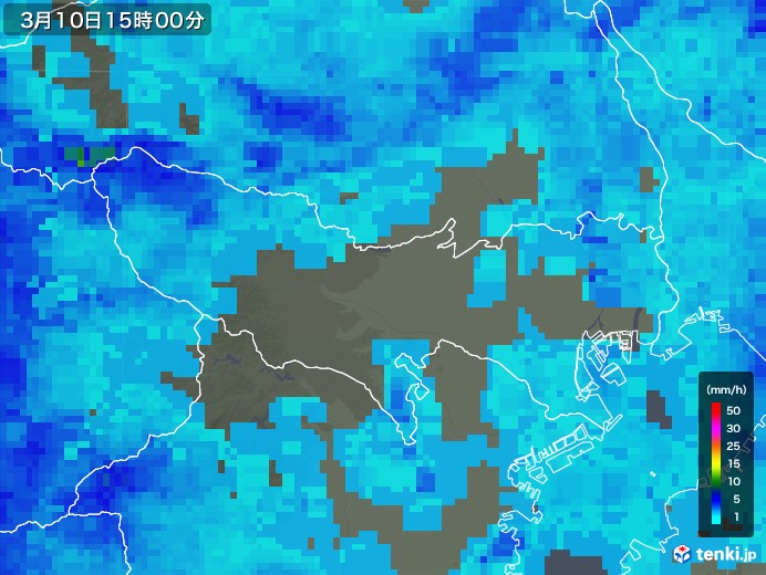 東京都の雨雲レーダー(2020年03月10日)