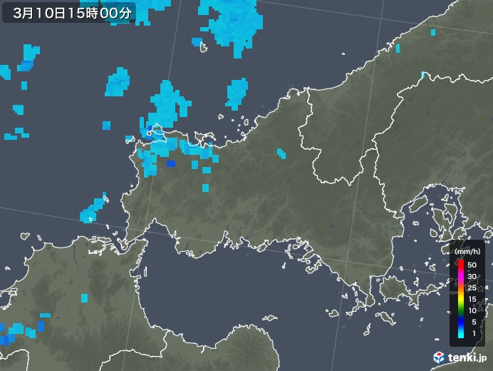 山口県の雨雲レーダー(2020年03月10日)