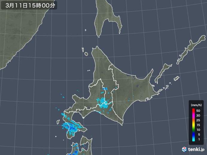北海道地方の雨雲レーダー(2020年03月11日)