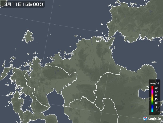福岡県の雨雲レーダー(2020年03月11日)