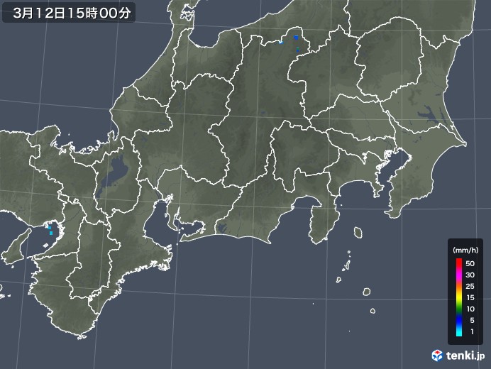 東海地方の雨雲レーダー(2020年03月12日)