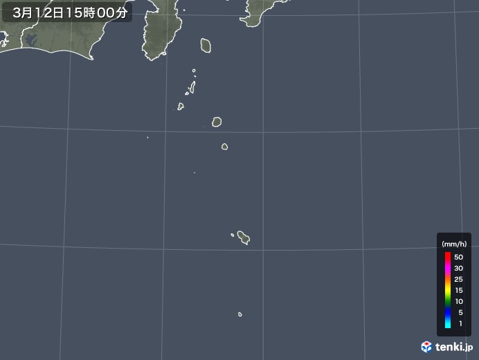 伊豆諸島(東京都)の雨雲レーダー(2020年03月12日)