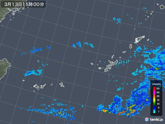 沖縄地方の雨雲レーダー(2020年03月13日)