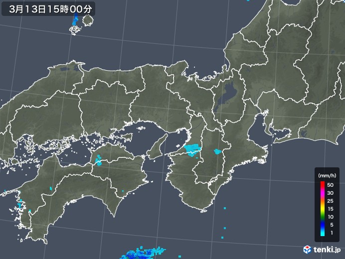 近畿地方の雨雲レーダー(2020年03月13日)