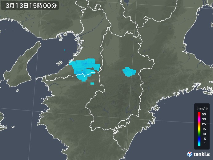 奈良県の雨雲レーダー(2020年03月13日)
