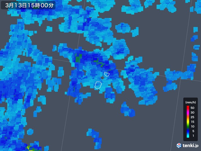南大東島(沖縄県)の雨雲レーダー(2020年03月13日)
