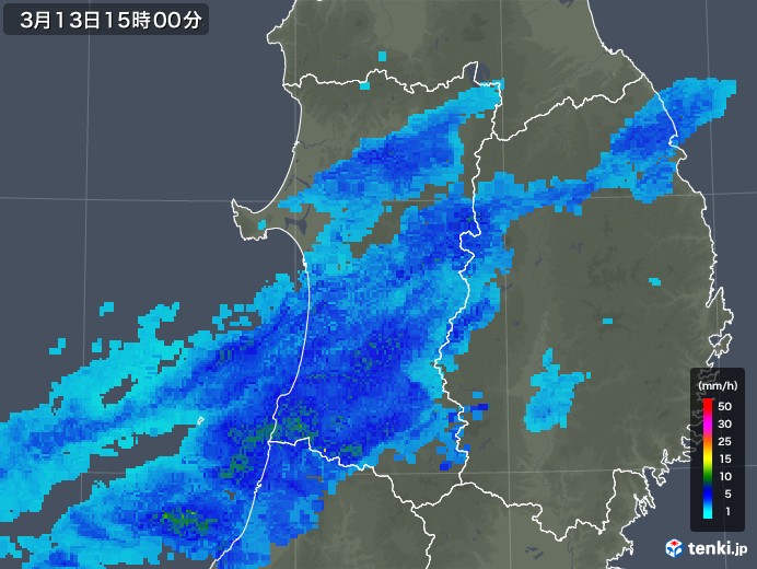 秋田県の雨雲レーダー(2020年03月13日)