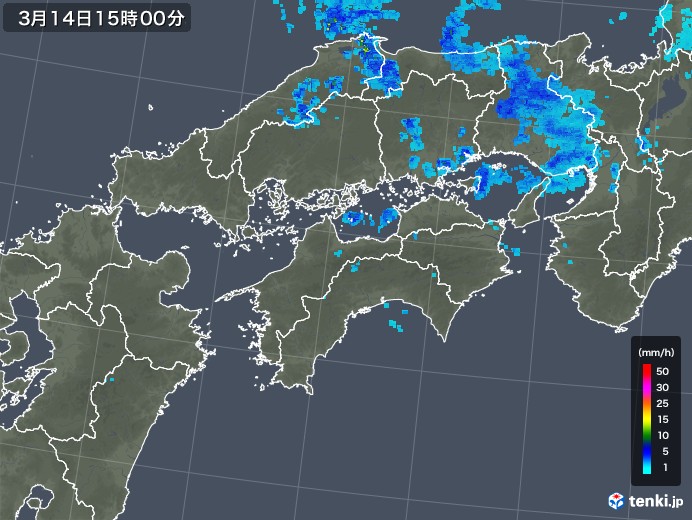 四国地方の雨雲レーダー(2020年03月14日)