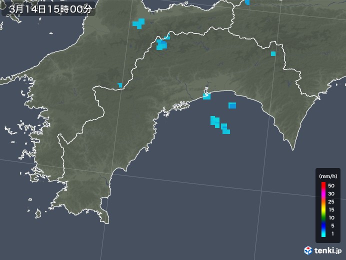 高知県の雨雲レーダー(2020年03月14日)