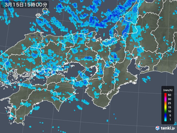 近畿地方の雨雲レーダー(2020年03月15日)