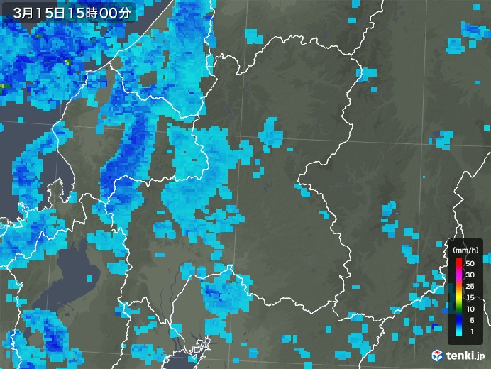 岐阜県の雨雲レーダー(2020年03月15日)