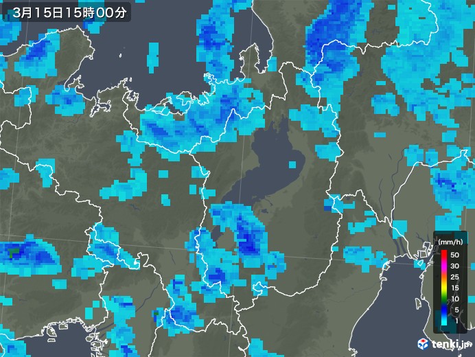 滋賀県の雨雲レーダー(2020年03月15日)