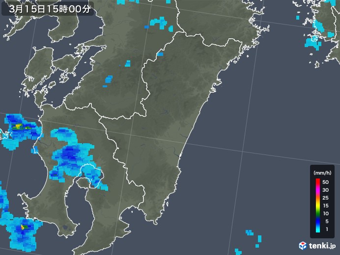 宮崎県の雨雲レーダー(2020年03月15日)