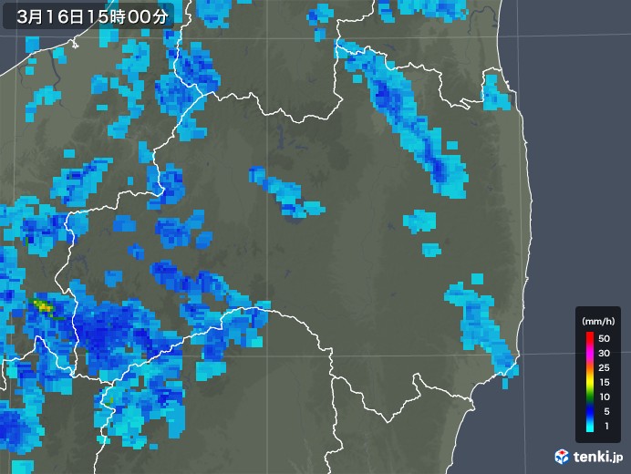 福島県の雨雲レーダー(2020年03月16日)