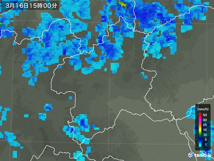 群馬県の雨雲レーダー(2020年03月16日)
