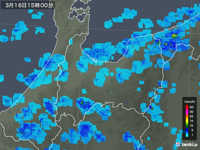 富山県の雨雲レーダー(2020年03月16日)