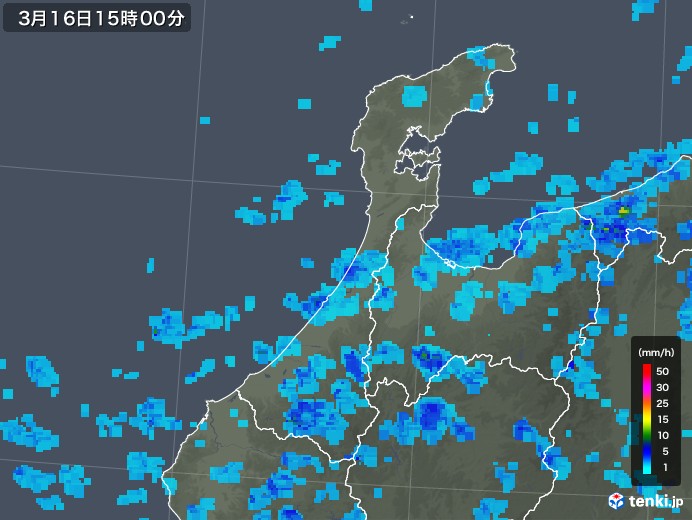 石川県の雨雲レーダー(2020年03月16日)