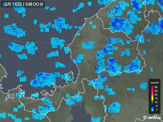 福井県の雨雲レーダー(2020年03月16日)