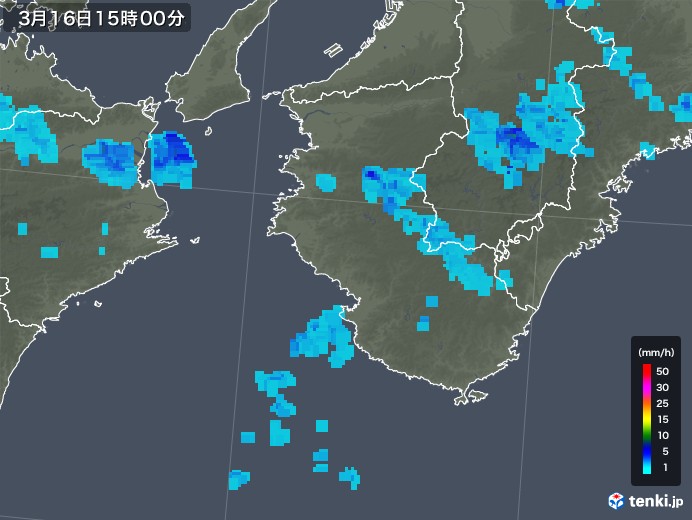 和歌山県の雨雲レーダー(2020年03月16日)