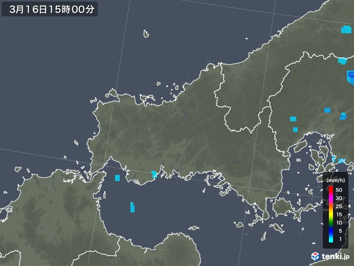 山口県の雨雲レーダー(2020年03月16日)
