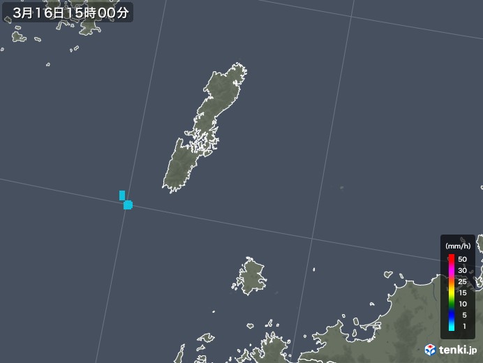 壱岐・対馬(長崎県)の雨雲レーダー(2020年03月16日)