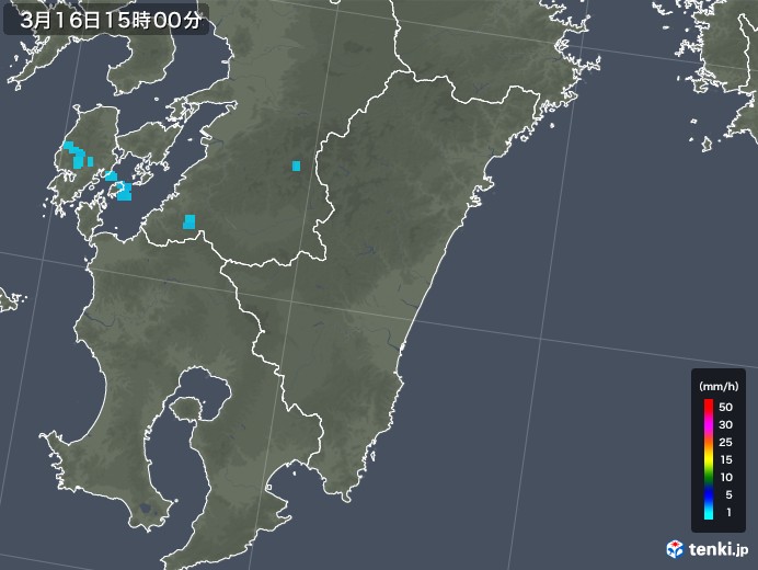 宮崎県の雨雲レーダー(2020年03月16日)