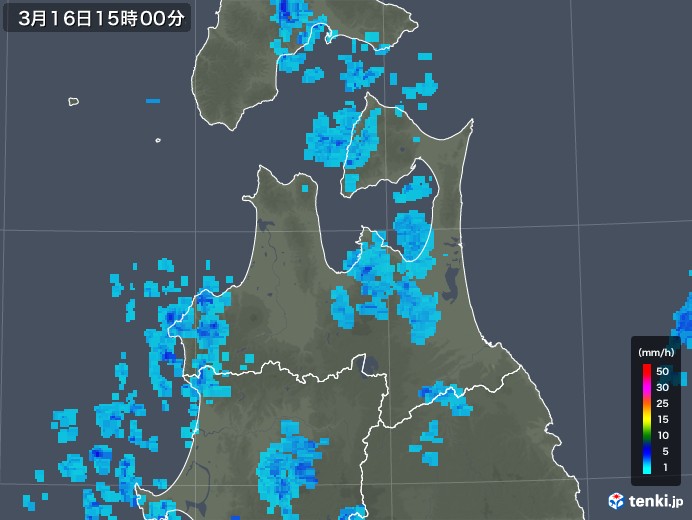 青森県の雨雲レーダー(2020年03月16日)