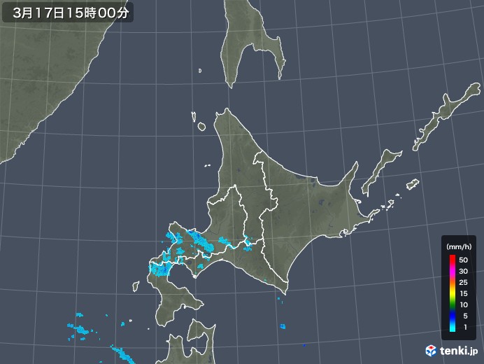 北海道地方の雨雲レーダー(2020年03月17日)