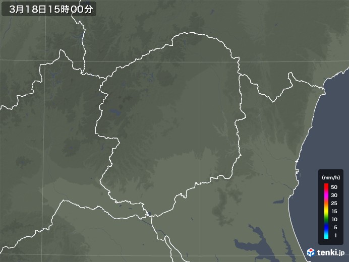 栃木県の雨雲レーダー(2020年03月18日)