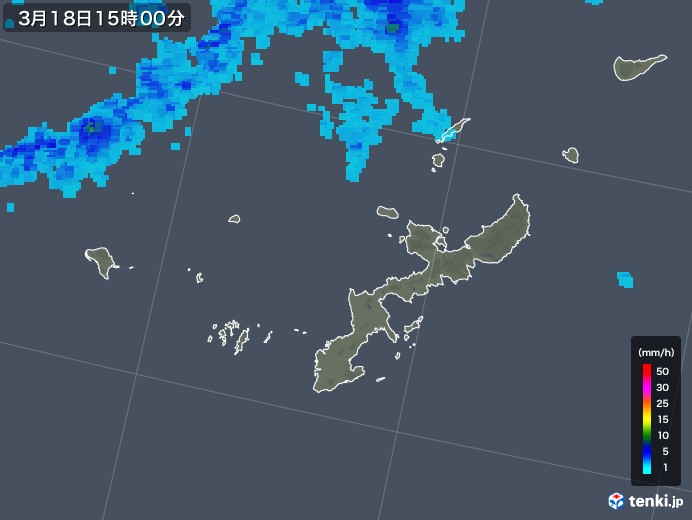 沖縄県の雨雲レーダー(2020年03月18日)