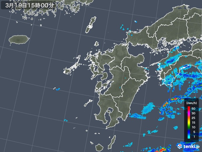 九州地方の雨雲レーダー(2020年03月19日)