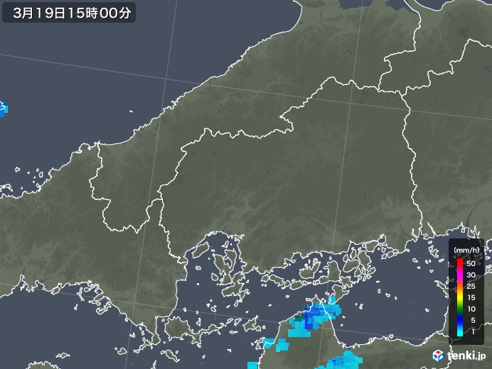 広島県の雨雲レーダー(2020年03月19日)