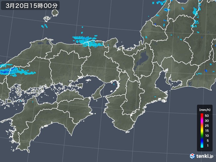 近畿地方の雨雲レーダー(2020年03月20日)