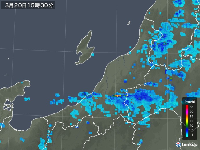 新潟県の雨雲レーダー(2020年03月20日)